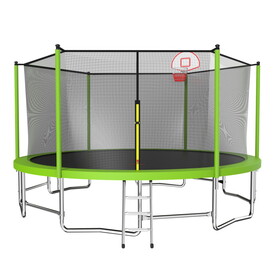 16FT Trampoline with Balance Bar & Basketball Hoop&Ball, 1.5MM Thickened Recreational Trampoline for Adults & Kids, ASTM Approved Reinforced Type Outdoor Trampoline with Enclosure Net W1163S00033
