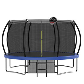 14FT Recreational Kids Trampoline with Safety Enclosure Net & Ladder, Outdoor Recreational Trampolines W1163S00069