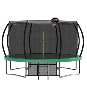 14FT Recreational Kids Trampoline with Safety Enclosure Net & Ladder, Outdoor Recreational Trampolines W1163S00070