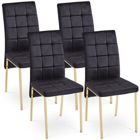 Black Velvet High Back Nordic Dining Chair Modern Fabric Chair with Golden Color Legs, Set of 4