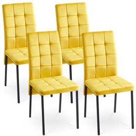 Yellow Velvet High Back Nordic Dining Chair Modern Fabric Chair with Black Legs, Set of 4
