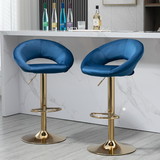 Dark Blue Velvet Adjustable Dining Chairs, Counter Height Bar Chair, Swivel Bar Stools Set of 2