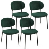 Dark Green Boucle Fabric Dining Chairs Set of 4,Modern Dining Room Chairs with Black Metal Legs, Armless Kitchen Chair for Dining Room, Living Room