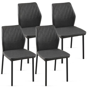 Dark Grey PU Leather Dining Chairs Living Room Chair Modern Kitchen Armless Side Chair with Metal Legs(Set of 4)