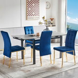 5-Piece Slate Dining Table Dining Set Including Blue Velvet High Back Golden Color Legs for Living Room, Dining Room, Kitchen W1164S00013