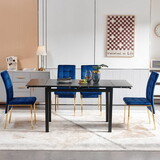 5-Piece Slate Dining Table Dining Set Including Blue Velvet High Back Golden Color Legs for Living Room, Dining Room, Kitchen W1164S00014