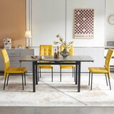 5-Piece Slate Dining Table Dining Set Including Blue Velvet High Back Golden Color Legs for Living Room, Dining Room, Kitchen W1164S00015