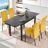 5-Piece Slate Dining Table Dining Set Including Blue Velvet High Back Golden Color Legs for Living Room, Dining Room, Kitchen W1164S00016