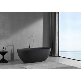 65" Solid Surface Stone Resin Modern Oval Shaped Freestanding Soaking Bathtub with Overflow W1166122009