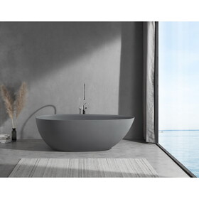 67" Solid Surface Stone Resin Modern Egg Shaped Freestanding Soaking Bathtub with Overflow W1166122015