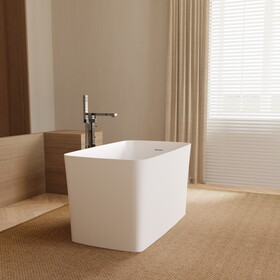 47" Solid Surface Stone Resin Freestanding Japanese Soaking Bathtub with Built-in Seat W1166122032