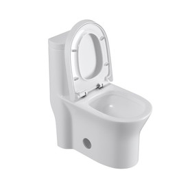 Dual Flush Elongated Standard One Piece Toilet with Comfortable Seat Height, Soft Close Seat Cover, High-Efficiency Supply, and White Finish Toilet Bowl (White Toilet) W116663446