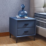 Modern Nightstand with 2 Drawers, Night Stand with PU Leather and Hardware Legs, End Table, Bedside Cabinet for Living Room/Bedroom (Blue-gray) W1168114610