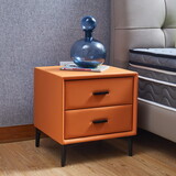 Modern Nightstand with 2 Drawers, Night Stand with PU Leather and Hardware Legs, End Table, Bedside Cabinet for Living Room/Bedroom (Orange) W1168114612