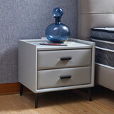 Nightstand, Nightstand with 2 Drawers, Night Stand with PU Leather and Hardware Legs, End Table, Bedside Cabinet for Living Room/Bedroom (Grey) W1168114613
