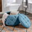 Large Button Tufted Woven Round Storage Ottoman for Living Room & Bedroom,17.7"H Burlap Blue W1170101818