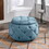 Large Button Tufted Woven Round Storage Ottoman for Living Room & Bedroom,17.7"H Burlap Blue W1170101818