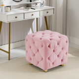 Pink Velvet Upholstered Ottoman, Exquisite Small End Table, Soft Foot Stool, Dressing Makeup Chair, Comfortable Seat for Living Room, Bedroom, Entrance