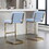 Mid-Century Modern Counter Height Bar Stools for Kitchen Set of 2, Armless Bar Chairs with Gold Metal Chrome Base for Dining Room, Upholstered Boucle Fabric Counter Stools, Blue W1170104357