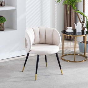 Off-White Velvet Lounge Chair, Black Metal Feet, Unique Back Design, Suitable for Office, Living Room, Bedroom