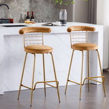 Bar Stool Set of 2, Luxury Velvet High Bar Stool with Metal Legs and Soft Back, Pub Stool Chairs Armless Kitchen High Dining Chairs with Metal Legs, Camel