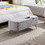 Grey Storage Ottoman Bench for End of Bed Gold Legs, Modern Grey Faux Fur Entryway Bench Upholstered Padded with Storage for Living Room Bedroom W117082033