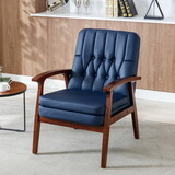 Mid Century Single Armchair Sofa Accent Chair Retro Modern Solid Wood Armrest Accent Chair, Fabric Upholstered Wooden Lounge Chair Navy