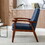 Mid Century Single Armchair Sofa Accent Chair Retro Modern Solid Wood Armrest Accent Chair, Fabric Upholstered Wooden Lounge Chair Navy W117082330