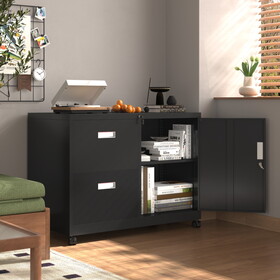 Metal Office Cabinet with 2 Drawers & Adjustable Shelves, Mobile Lateral Filing Cabinet with Lock W1176P172407