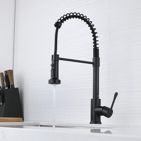 Kitchen Faucet with Pull Down Sprayer Matte Black, High Arc Single Handle Kitchen Sink Faucet, Commercial Modern Stainless Steel Kitchen Faucets
