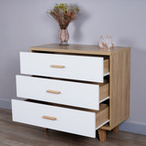 Three Drawer Storage Cabinet Dresser Bedside Table Chest Simple Bedroom Furniture Solid Wood Feet and Handles Fashionable Bedside Cabinet W118043335