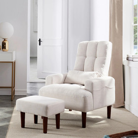 Redde Boo Brand New Modern Design Living Room Cream White Recliner Soft Cozy Sofa Chair With Ottoman W1183S00001