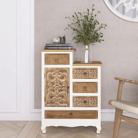 Wooden Cabinet with 5 Drawers and 1 Door, Retro Accent Storage Cabinet for Entryway, Living Room W118965939