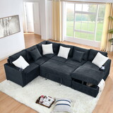 113 inches U Shape Sleeper Sofa Bed with Luxury Fabric, Storage Sectional Sofa for Living Room, Dark gray W1191S00041