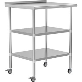 Stainless Steel Table 24 x36 inches Metal Work Table with 2 Adjustable Undershelves & Backsplash Wheels for Commercial Kitchen, Outdoor, Restaurant, Hotel & Garage W1192P301185