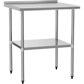 Stainless Steel Table 30 x 30 inches Metal Prep Table with Adjustable Undershelf, Stainless Table for Commercial Kitchen, Outdoor, Restaurant, Hotel & Garage W1192P301419