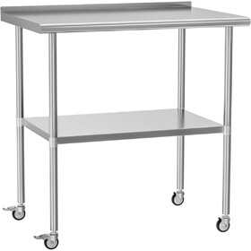 Stainless Steel Table 30 x 36 inches Metal Prep Table with Adjustable Undershelf Wheels Stainless Table for Commercial Kitchen, Outdoor, Restaurant, Hotel & Garage W1192P301423