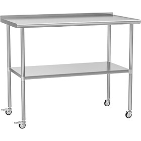 Stainless Steel Table 30 x 48 inches Metal Prep Table with Adjustable Undershelf Wheels Stainless Table for Commercial Kitchen, Outdoor, Restaurant, Hotel & Garage W1192P301425
