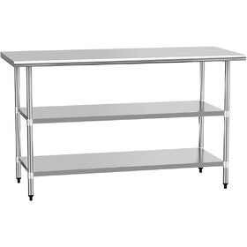 Stainless Steel Table for Prep & Work 24" x 60" inches with 2 Adjustable Shelf, Commercial Workstations, Utility Table in Kitchen Garage Laundry Room Outdoor BBQ W1192P301431