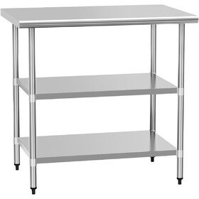 Stainless Steel Table for Prep & Work 24" x 36" inches with 2 Adjustable Shelf, Commercial Workstations, Utility Table in Kitchen Garage Laundry Room Outdoor BBQ W1192P301440