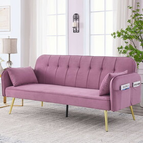 72.5" Convertible Sofa Bed, Adjustable Velvet Sofa Bed - Velvet Folding Lounge Recliner - Reversible Daybed - Ideal for Bedroom with Two Pillows and Center Leg W1193127053