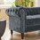 MH 80" Deep Button Tufted Upholstered Roll Arm Luxury Classic Chesterfield L-shaped Sofa 3 Pillows Included, Solid Wood Gourd Legs, Grey velvet W1193S00010