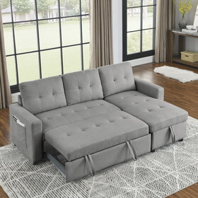 MH 78.5" Sleeper Sofa Bed Reversible Sectional Couch with Storage Chaise and Side storage bag for Small Space Living Room Furniture Set W1193S00034