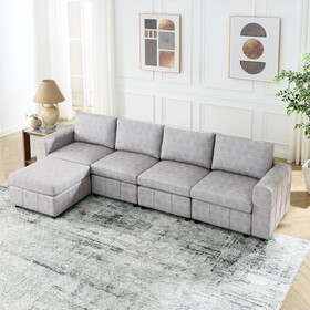 Upholstered Modular Sofa, L Shaped Sectional Sofa for Living Room Apartment(4-Seater with Ottoman)