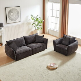 3-Seater + 1-Seater Combo Sofa Modern Living Room Sofa, Linen Fabric Sofa, Wooden Frame with 3 Pillows, Apartment Sofa Furniture W1193S00118