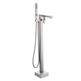 Freestanding Bathtub Faucet Single Handle Bath Tub Filler Faucet with Hand Shower Matte Black, Floor Mount W119492186