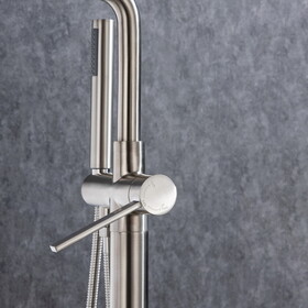 Freestanding Tub Filler Matte Black Bathtub Faucet Floor Mount Single Handle Brass Tub Faucets with Handheld Shower Swivel Spout W119494678