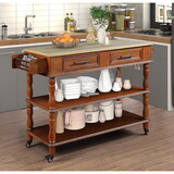 56 inch Rolling Kitchen Island with Storage,Kitchen Cart with Solid OAK Wood Top,Two-sided Kitchen island Cart on Wheels, Wine and Spice Rack, Large Kitchen Cart with 2 Drawers, Walnut+Natural Top