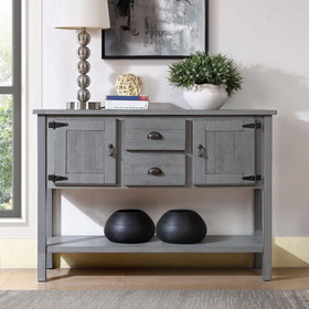 48" Solid Wood Sideboard Console Table with 2 Drawers and Cabinets and Bottom Shelf, Retro Style Storage Dining Buffet Server Cabinet for Living Room Kitchen Dining Room(Antique Gray)