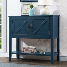 35" Farmhouse Wood Buffet Sideboard Console Table with Bottom Shelf and 2-Door Cabinet, for Living Room, Entryway,Kitchen Dining Room Furniture (Navy Blue)
